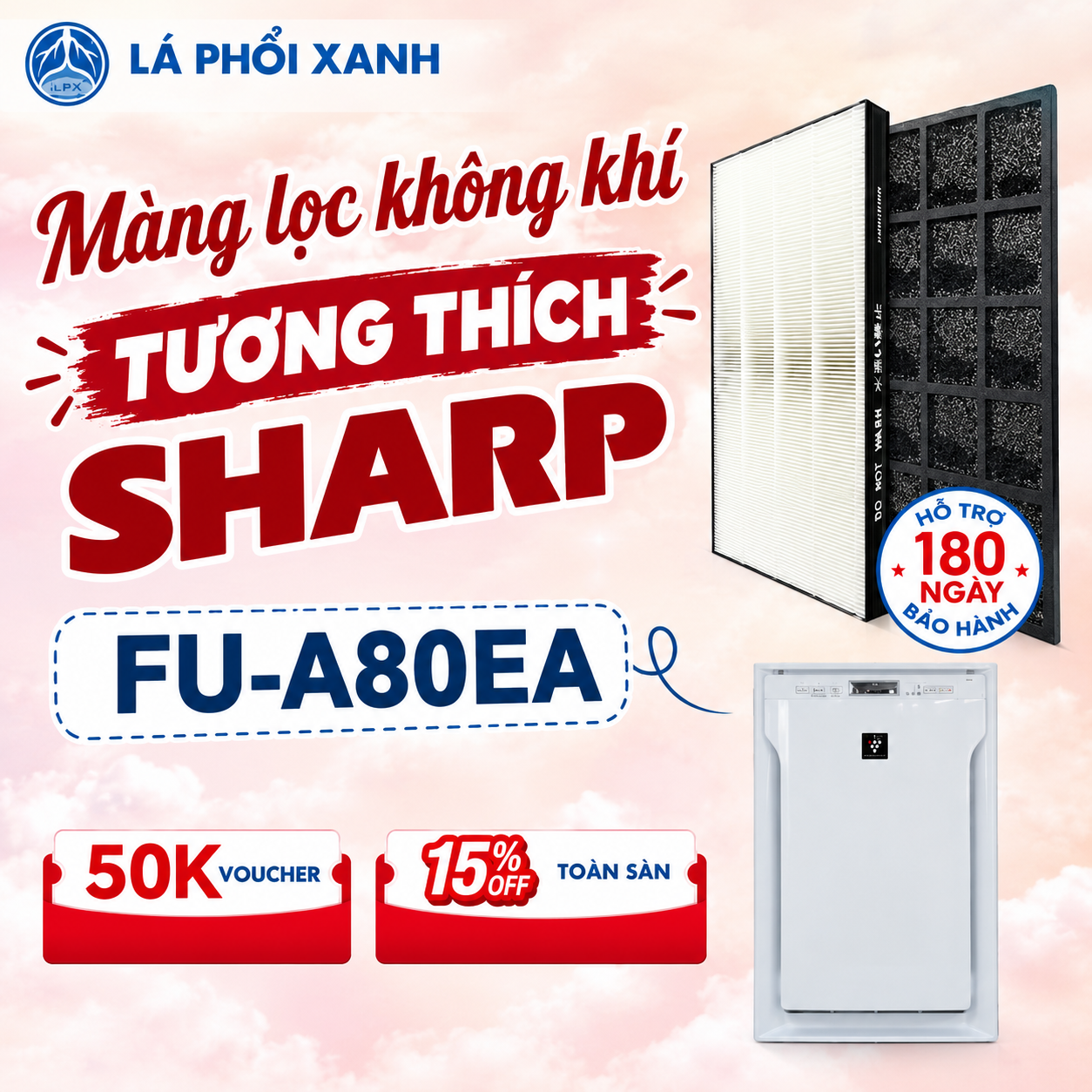 Màng lọc không khí Sharp FU-A80EA - Phụ kiện màng lọc bụi, màng than thay thế cho máy lọc không khí Sharp FU-A80EA