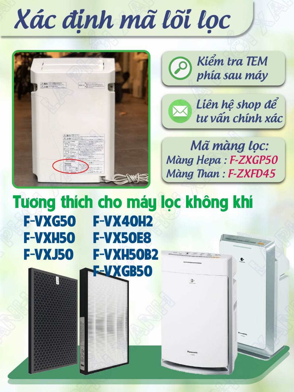 Màng lọc tương thích máy Panasonic F-VXG50 | F-VX40H2 | F-VX50E8 | F-VXH50 | F-VXJ50 | F-VXGB50 | F-VXH50B2 - Ảnh 2