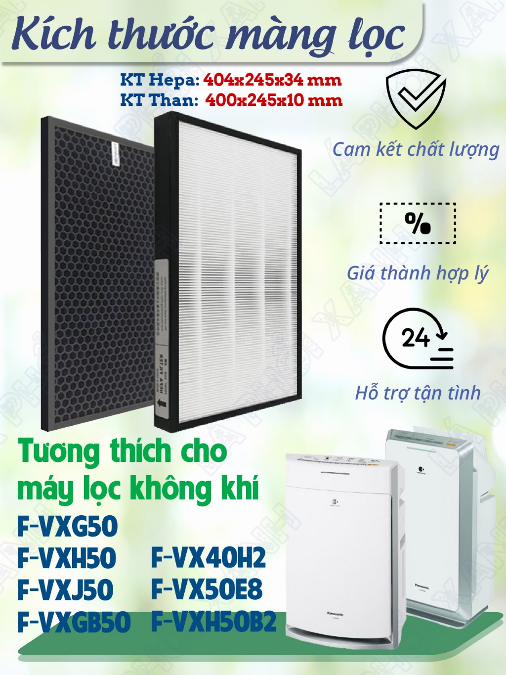 Màng lọc tương thích máy Panasonic F-VXG50 | F-VX40H2 | F-VX50E8 | F-VXH50 | F-VXJ50 | F-VXGB50 | F-VXH50B2 - Ảnh 3