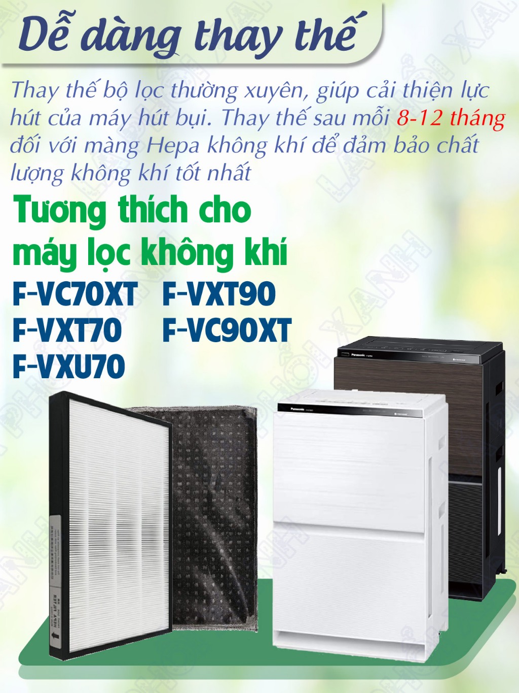 Màng lọc tương thích máy Panasonic F-VC70XT F-VXT70 F-VXU70 F-VC70XU F-VXV70 F-VXW70 F-VXT90 F-VXU90 F-VXV90 F-VC90XT - Ảnh 5
