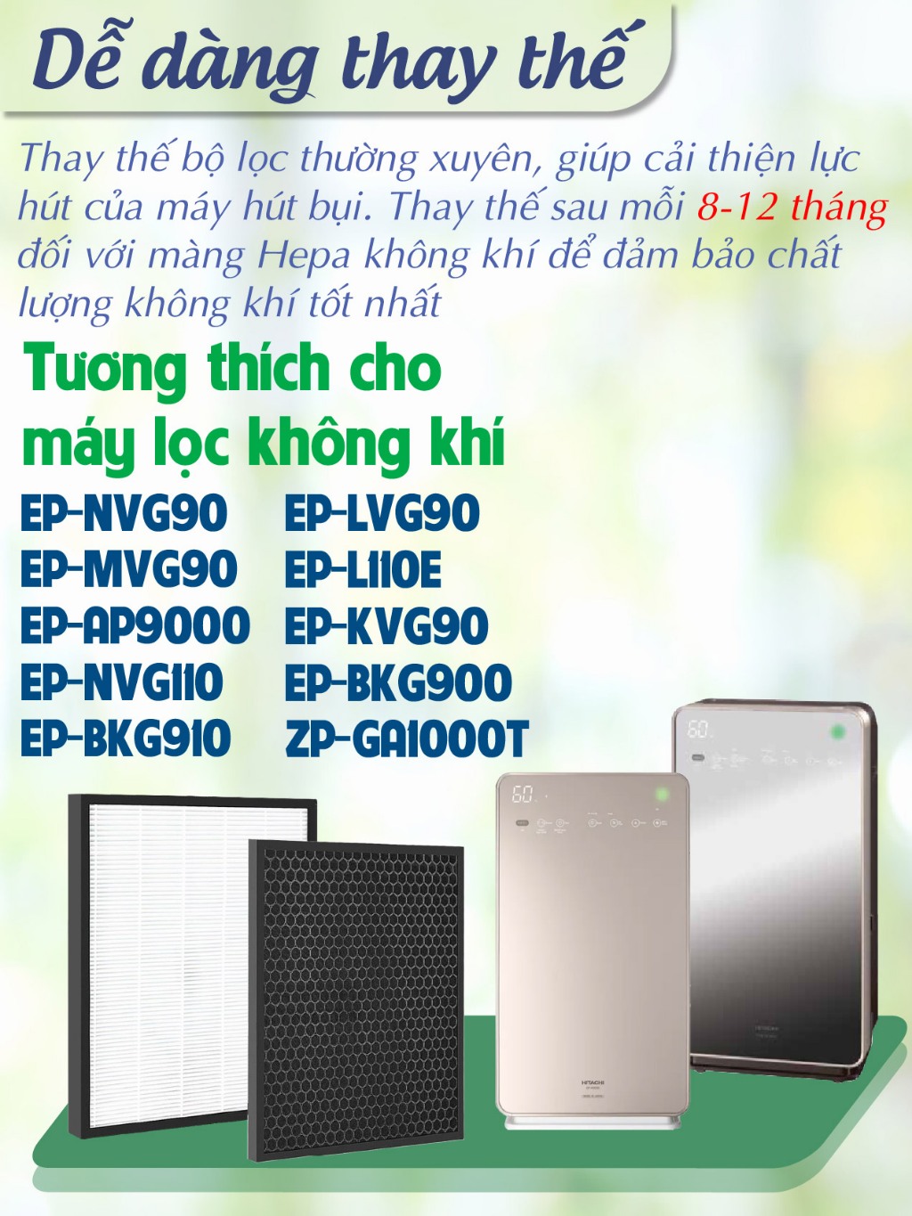 Màng lọc tương thích máy HITACHI EP-LVG90 | EP-MVG90 | EP-NVG90 | EP-KVG900 | EP-A9000 | EP-L110E | EP-NVG110 EP-BKG900 - Ảnh 4