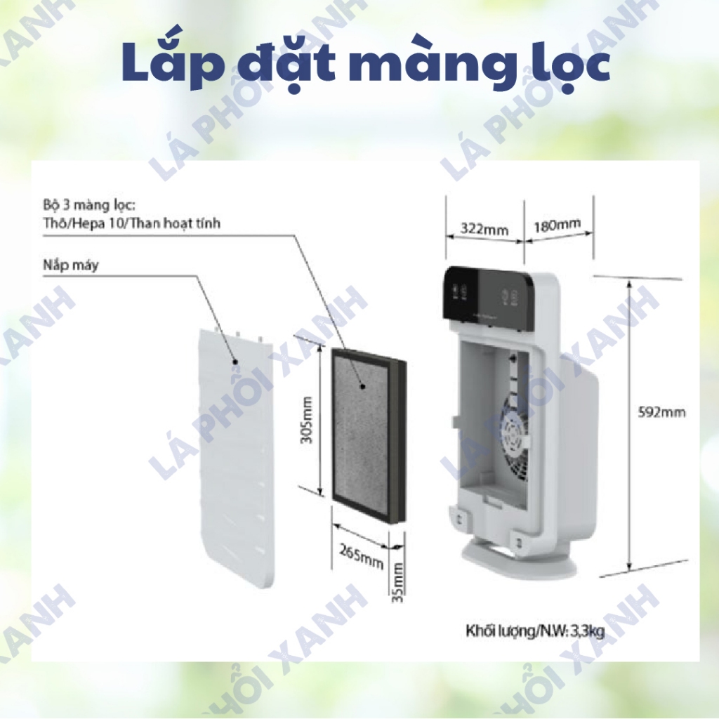 Màng lọc tương thích máy SUNHOUSE SHD-15AP9715, Màng lọc hỗn hợp lọc bụi, khử mùi cho máy lọc SHD-15AP9715 - Ảnh 4