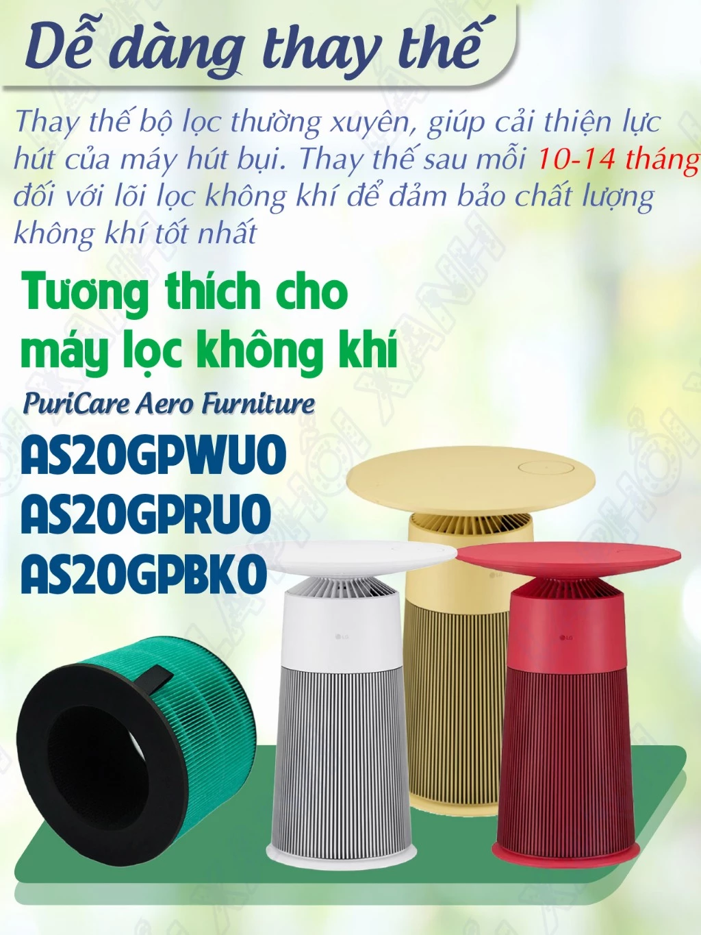 Lõi lọc tương thích máy LG PuriCare Aero Furniture, AS20GPWU0, AS20GPRU0, AS20GPBK0-Lõi lọc không khí thay thế AERO Seri - Ảnh 5