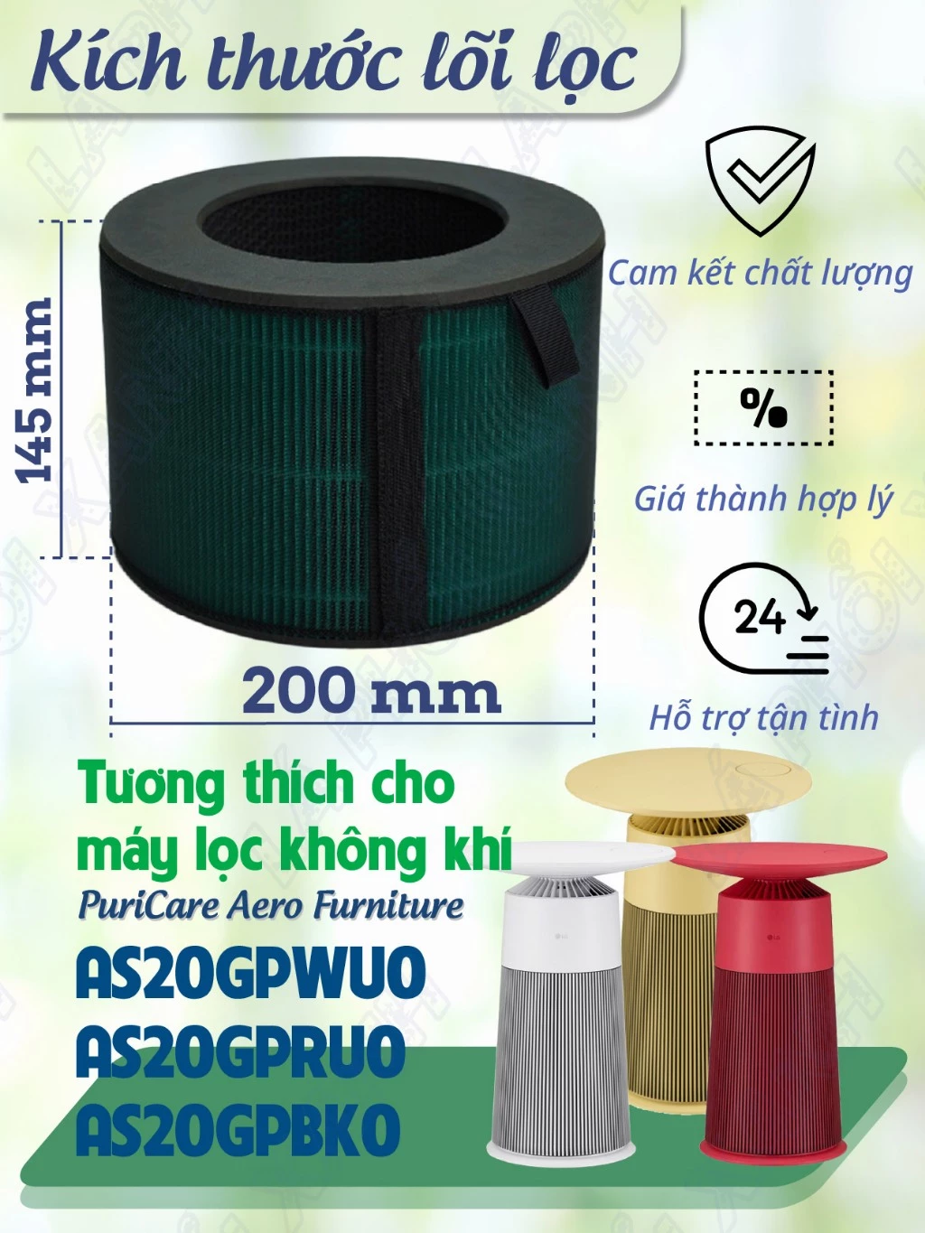 Lõi lọc tương thích máy LG PuriCare Aero Furniture, AS20GPWU0, AS20GPRU0, AS20GPBK0-Lõi lọc không khí thay thế AERO Seri - Ảnh 3