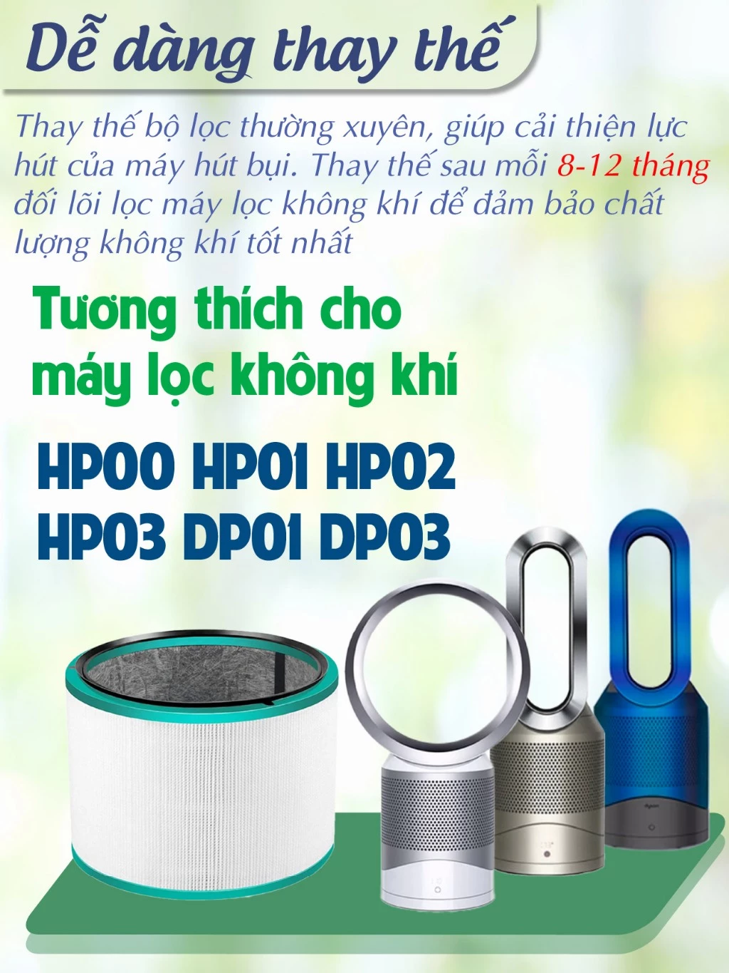 Lõi lọc cho quạt không cánh HP00 HP01 HP02 HP03 DP01 DP03 - Lõi Lọc Không Khí 2IN1 Kết Hợp Màng HEPA và Màng Than - Ảnh 8